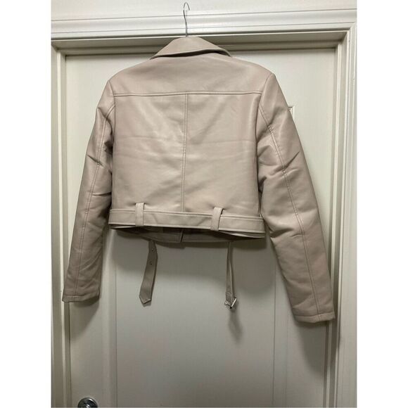 Azalea Wang Faux Leather Beige Moto Cropped Jacket (Size L) - Picture 2 of 2